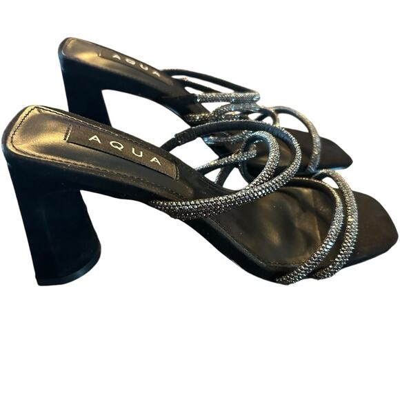 Aqua Livyr Rhinestone Embellished Slip On Strappy Heeled Sandals NEW 8.5 - Picture 1 of 11